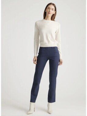 Quince Women's Ultra-Stretch Ponte Pants Straight Leg CropFour Pocket Blue Sz XL